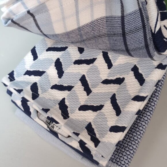 NEW Kate Spade Kitchen Towel Set 5 Pairs Printed Dish Towels Floral Plaid Blue - Picture 5 of 11